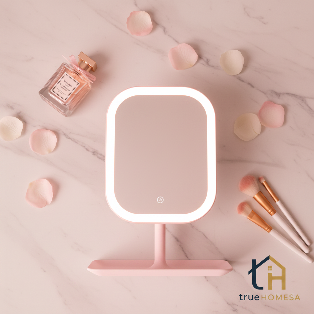 TrueHome SA LED Mirror Pink - Luxury Marble Flat Lay