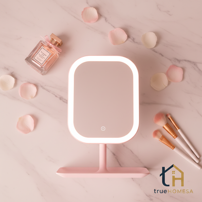 TrueHome SA LED Mirror Pink - Luxury Marble Flat Lay