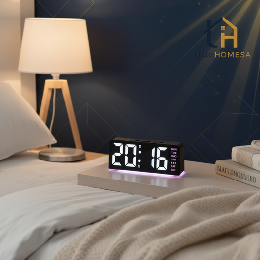 TrueHomeSA Digital Alarm Clock - Navy & Gold Branded