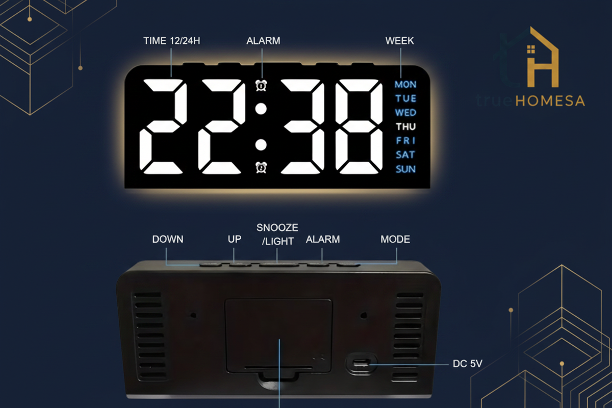 TrueHomeSA Digital Clock - Diagram Navy & Gold
