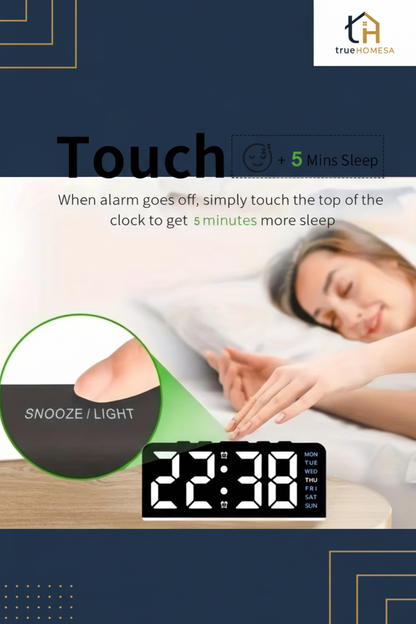 TrueHomeSA Digital Clock - Touch Snooze Navy & Gold