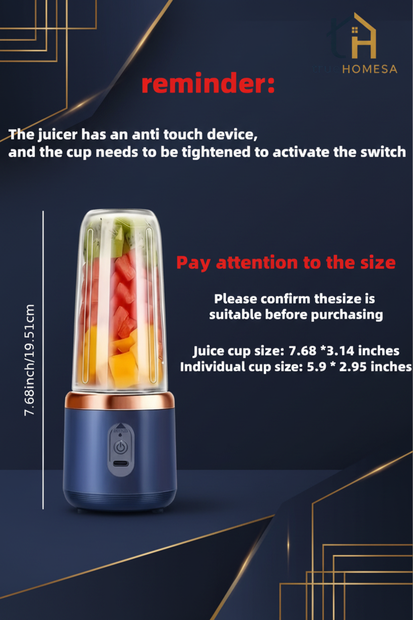 TrueHomeSA Portable Blender - Size Info Navy & Gold