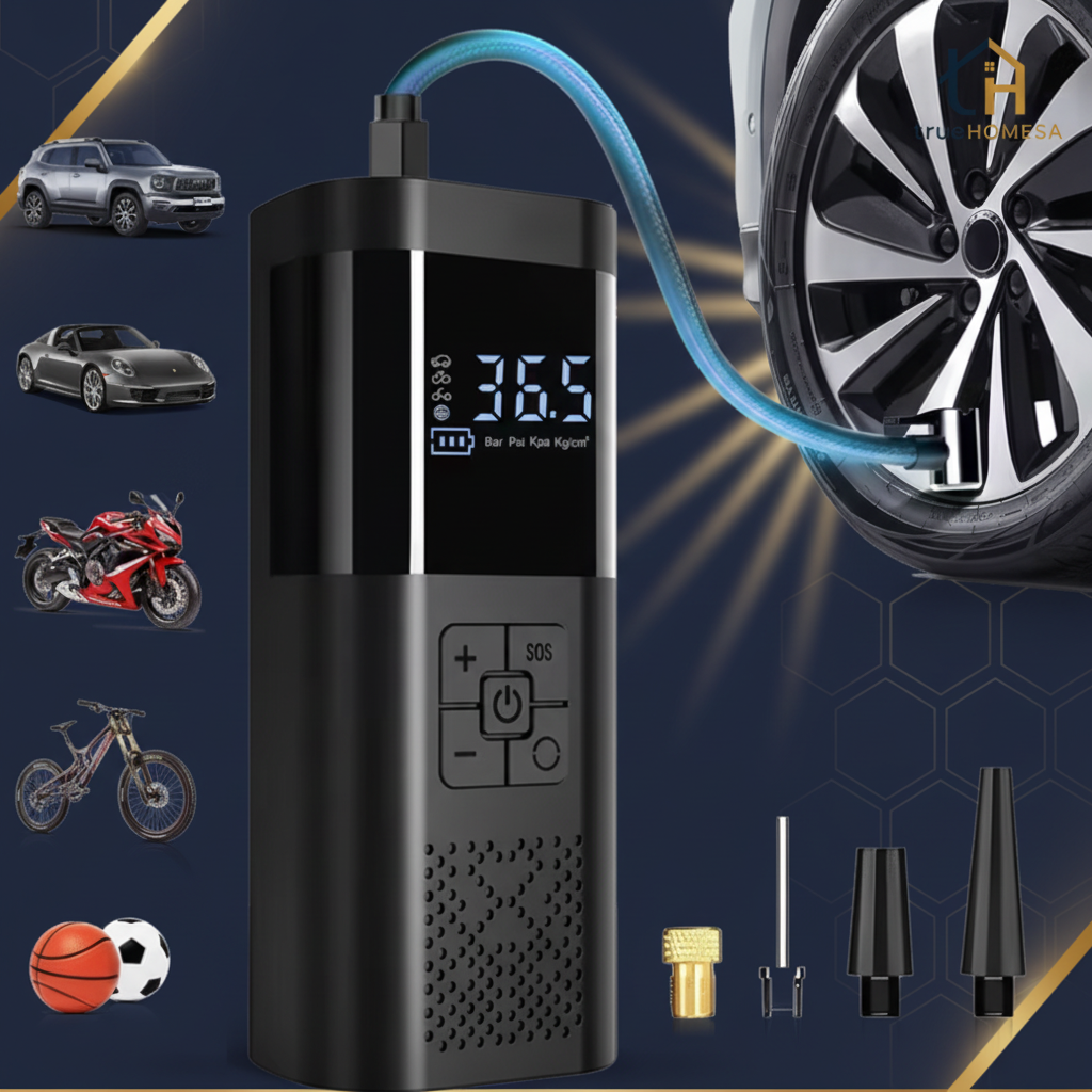TrueHomeSA Portable Tyre Inflator - Navy & Gold Branded